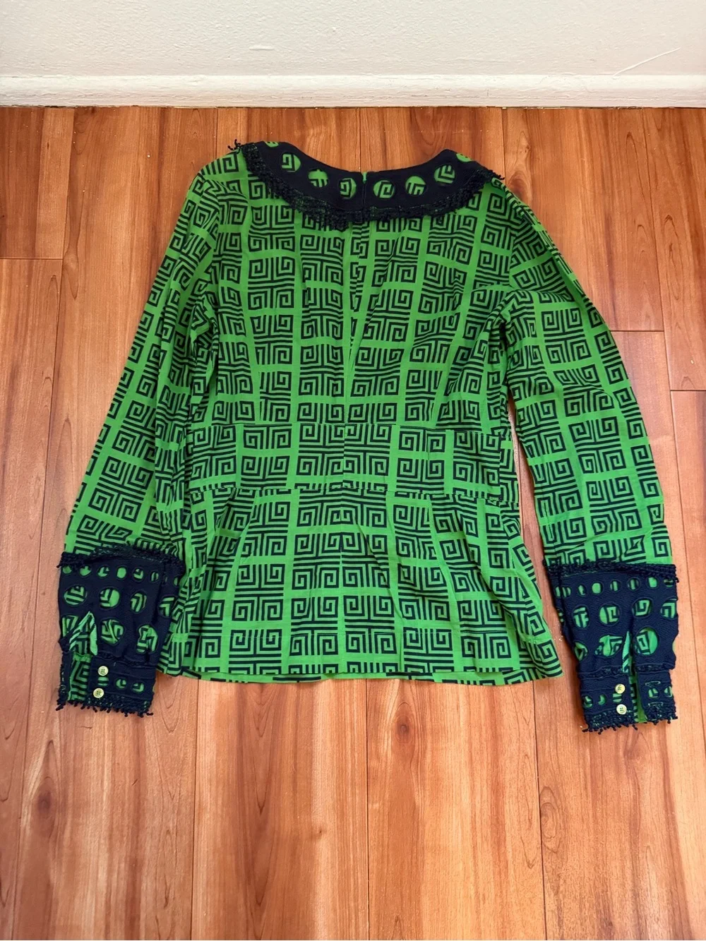 Tory Burch Green and Navy Geometric Tunic